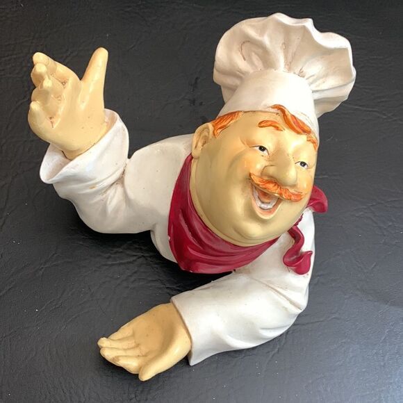 Pampered Italian Chef Wine Bottle Holder Ceramic Bust Red Neck Scarf White Hat - Picture 2 of 14